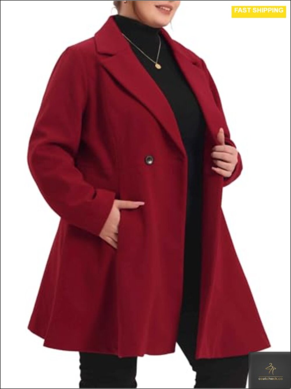 Plus Size Women A-Line Peacoat Long Trench Coat Double Breasted Notched Lapel
